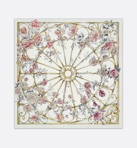 Dior Granville 140 Square Scarf White Multicolor Silk Twill